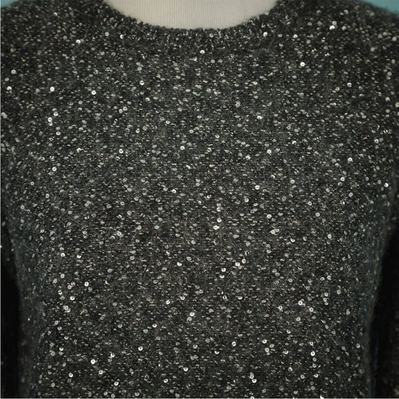 Jigsaw Sequin Crew Neck Long Sleeve Alpaca Wool Blend Knit Sweater - Picture 2 of 7